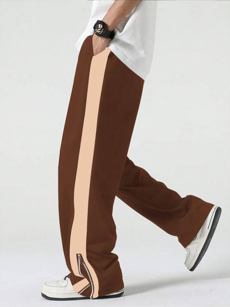 Jump Cuts Colorblock Men Brown Track Pants