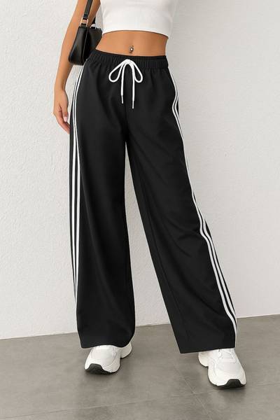 SAKHWALA Striped Women Black Track Pants
