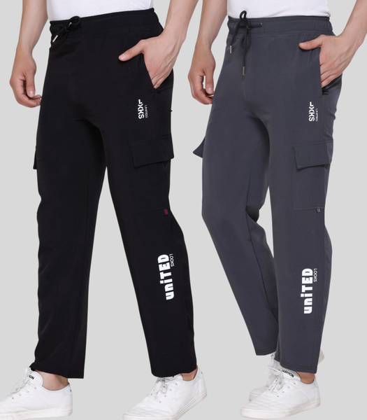 Looks United Solid, Printed Men Black, Grey Track Pants