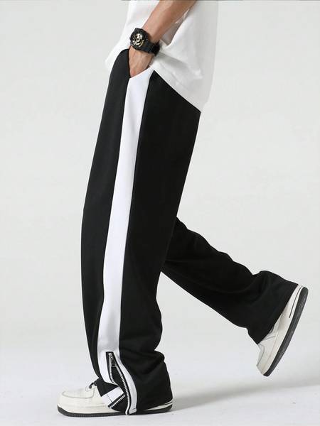 Jump Cuts Colorblock Men Black Track Pants