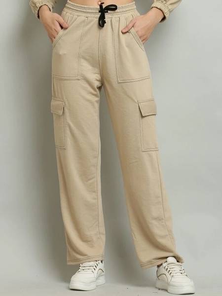 CLOTHINK India Solid Women Beige Track Pants