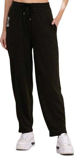 CLOTHINK India Solid Women Black Track Pants
