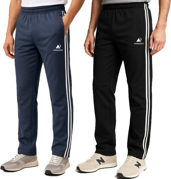Diwazzo Striped Men Light Blue, Black Track Pants