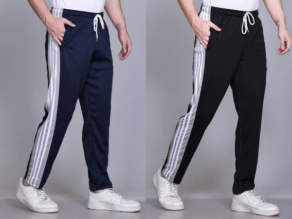 HVBK Solid Men Black, Blue Track Pants