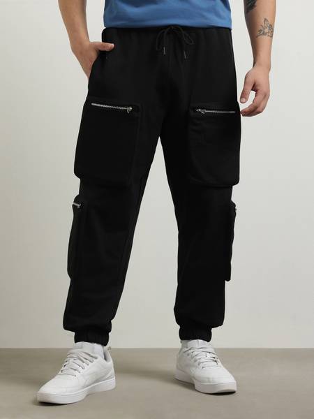 NOBERO Solid Men Black Track Pants