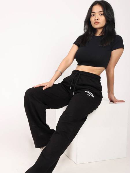 Bonkers Corner Solid Women Black Track Pants