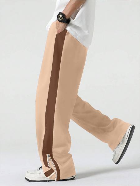 Jump Cuts Colorblock Men Beige Track Pants