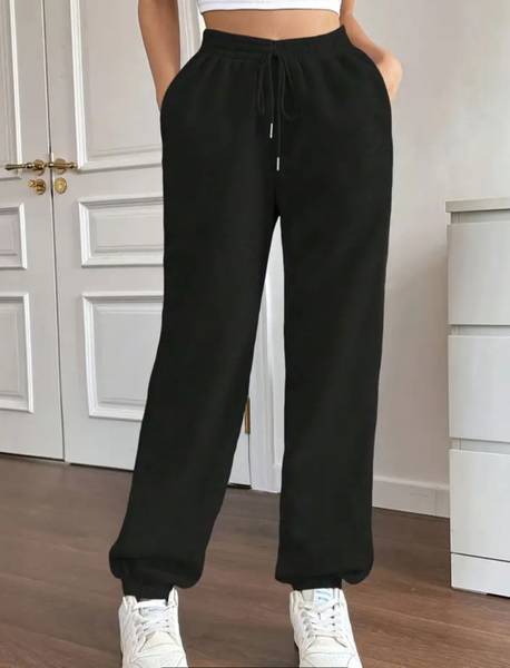 Povaxpo Solid Women Black Track Pants