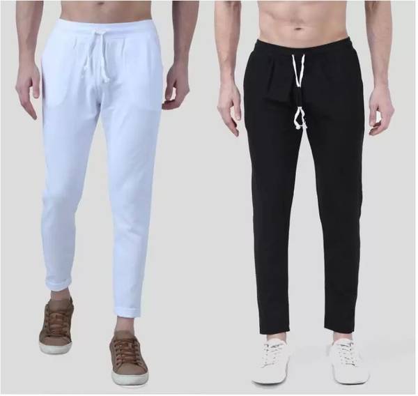SHREEVASA Solid Men Black, White Track Pants Price History