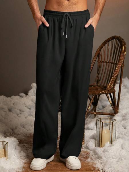 FLYNOFF Solid Men Black Track Pants