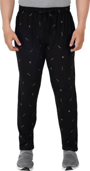 FEEL TRACK Printed Men Black Track Pants