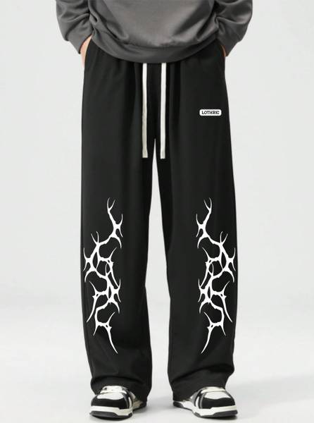LOTHRIC Printed Men Black Track Pants
