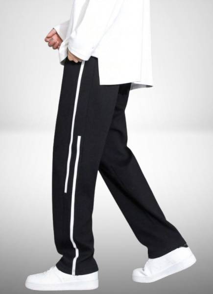 CULISH Striped Men Black Track Pants