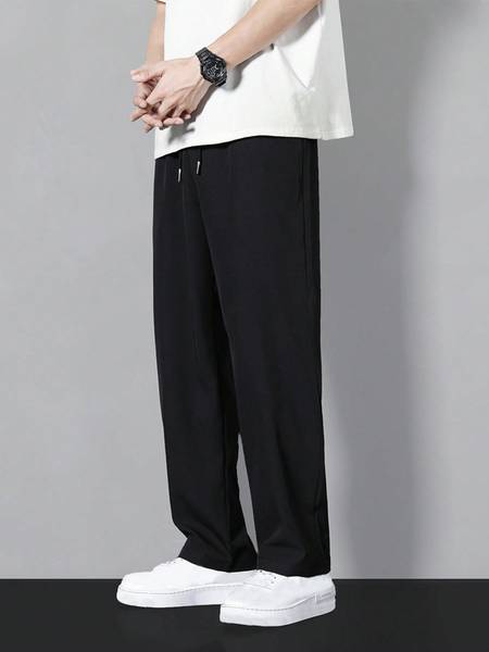 Paralians Solid Men Black Track Pants