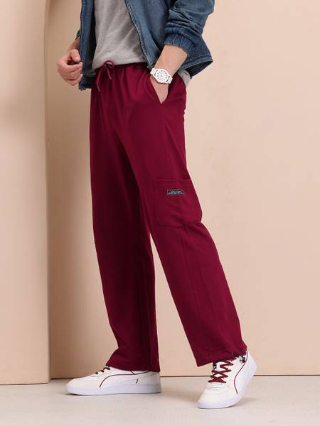 Mast & Harbour Solid Men Maroon Track Pants