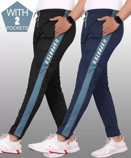 RUSKSUN Colorblock Men Black, Blue Track Pants