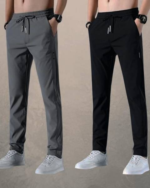 PA FASHION Solid Men Black, Grey Track Pants
