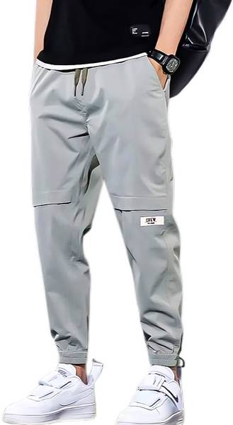Joggers Park Solid Men Grey Track Pants