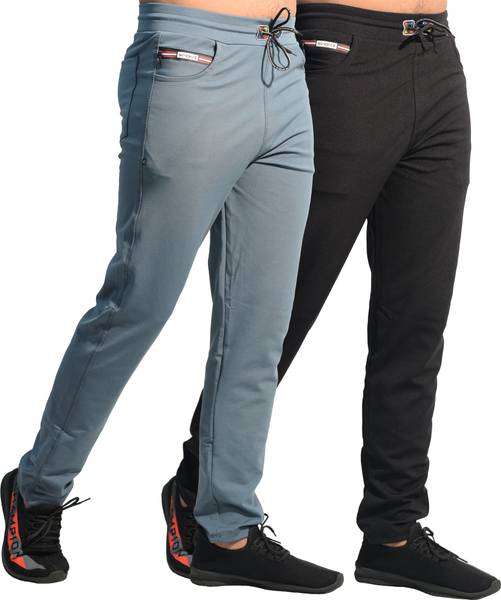KHOZI Solid Men Black, Light Blue Track Pants