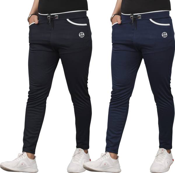 SilkGrid Solid Men Dark Blue, Black Track Pants