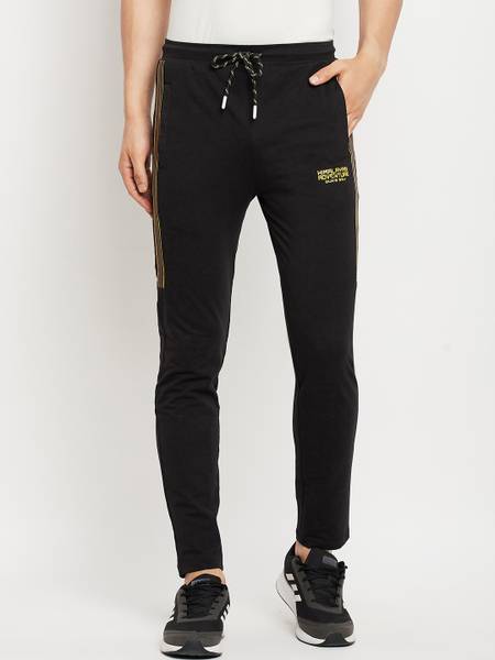 DUKE Striped Men Black Track Pants