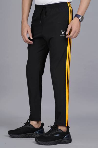 R Heaven Fashions Striped Men Black Track Pants