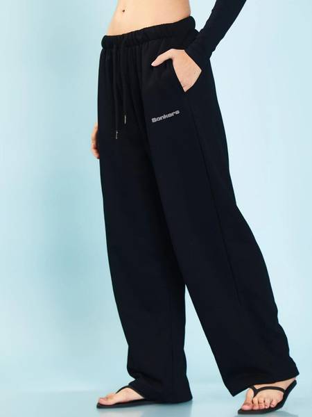 Bonkers Corner Solid Women Black Track Pants