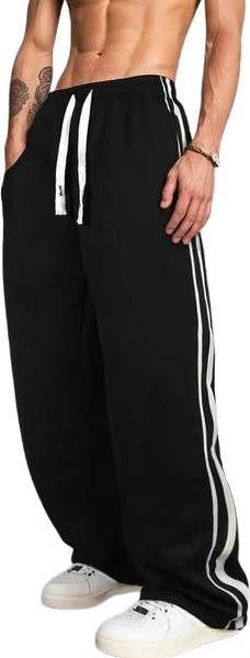 COMFORTABLY DUMB Striped Men Black Track Pants
