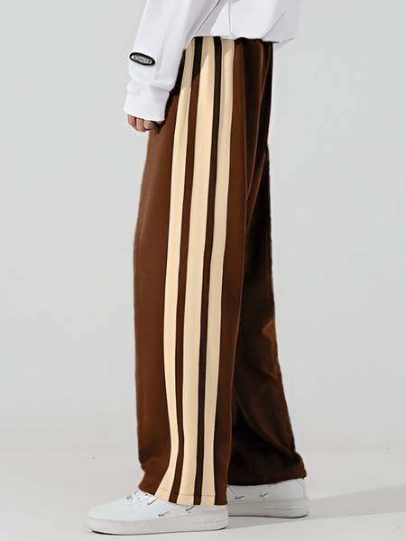Jump Cuts Striped Men Brown Track Pants