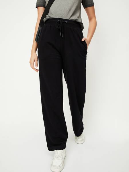 MAX Solid Women Black Track Pants