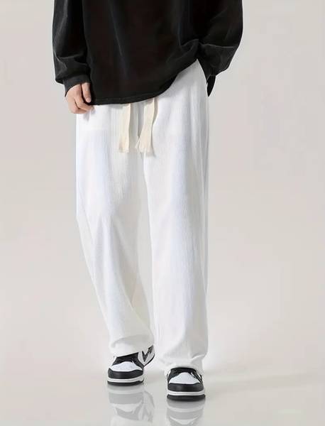 Povaxpo Solid Men White Track Pants