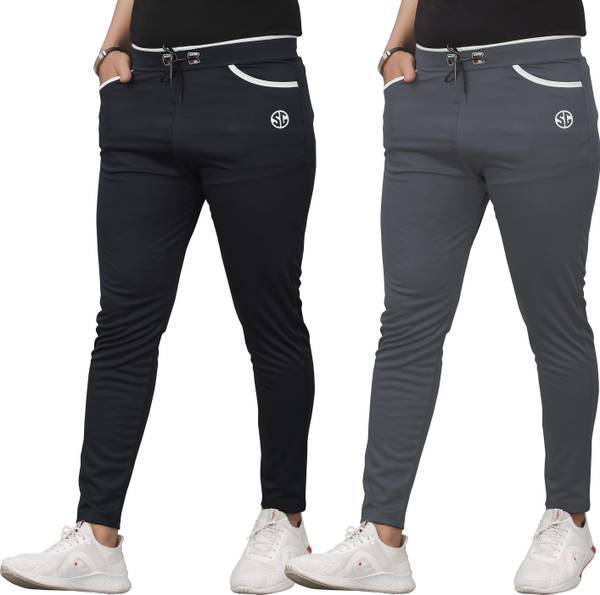SilkGrid Solid Men Black, Grey Track Pants