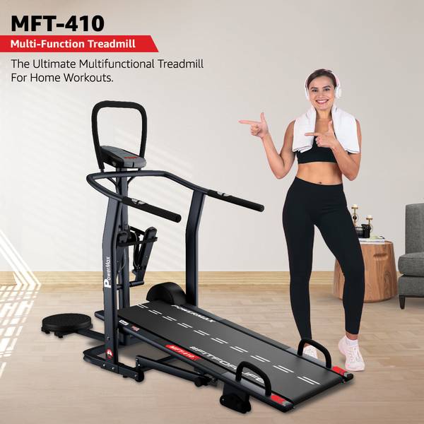 Powermax Fitness MFT-410 Nonelectric Manual Multifunction(Jogger, Stepper, Twister) Foldable Treadmill (Max Weight:120 kg)