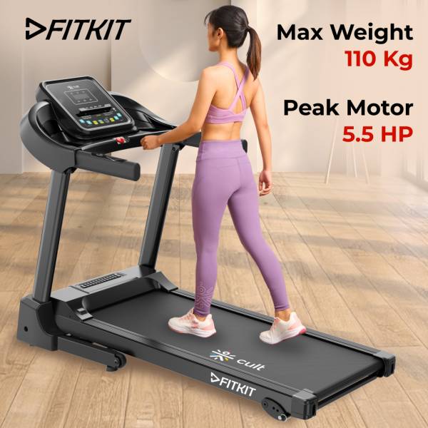 FITKIT by Cult TurboRun BLDC Motor (5.5HP Peak) | Max Weight: 110kg | Home Use Treadmill (Max Weight:110 kg)