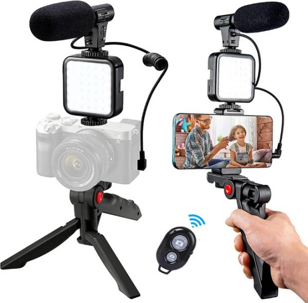 Clethics Mobile Vlogging Kit with Microphone Tripod Stand and LED Light Vlogging Mobile Tripod Kit