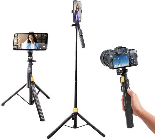 DIGITEK Foldable Tripod Selfie Stick for Smartphone & Action Cameras with 5.57ft Height Tripod