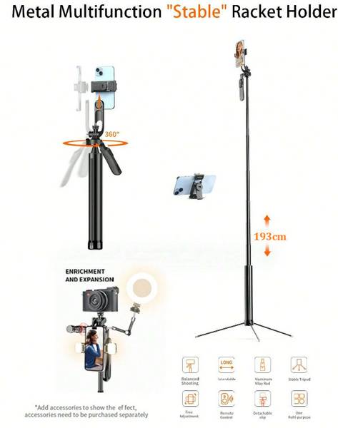 RETRACK C11 1.93M Multifunctional Extendable Aluminum Selfie Stick Compatible Accessorie Tripod