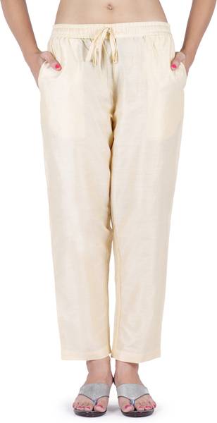 NOORI Regular Fit Women Cream Trousers