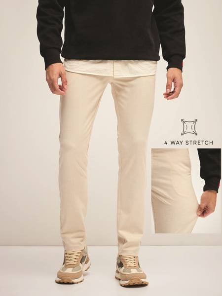 THE BEAR HOUSE Slim Fit Men Cream Trousers
