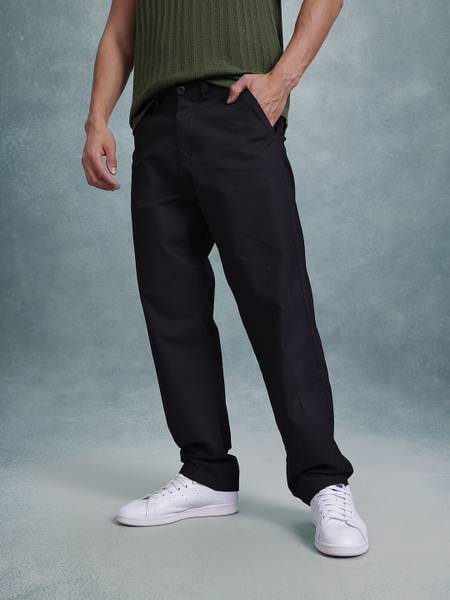 Roadster Straight Fit Men Black Trousers