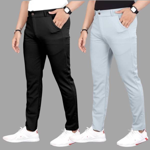 We Perfect Slim Fit Men Black, Grey Trousers