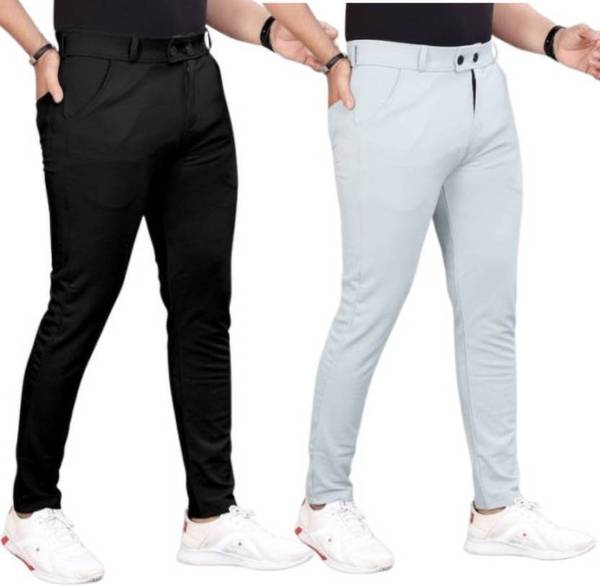 BOBBISH BY AJ Regular Fit Men Black, Grey Trousers