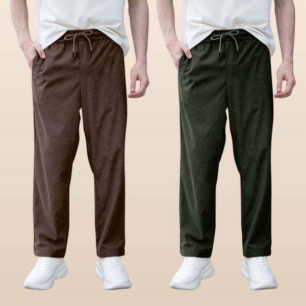 GIBBONTE Relaxed Men Brown, Dark Green Trousers