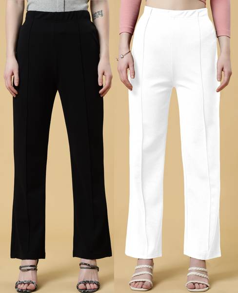 Doil Domec Regular Fit Women Black, White Trousers