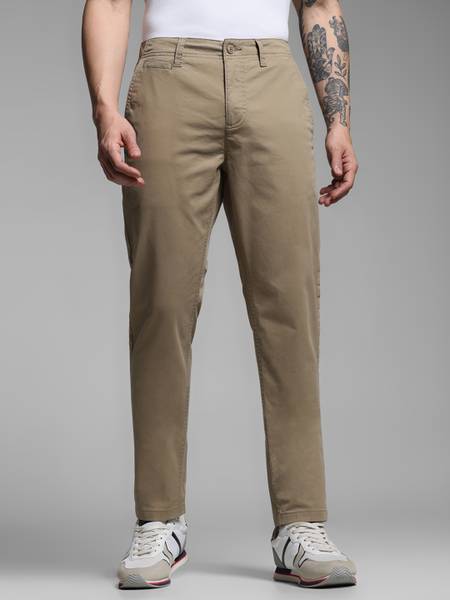 JACK & JONES Regular Fit Men Beige Trousers