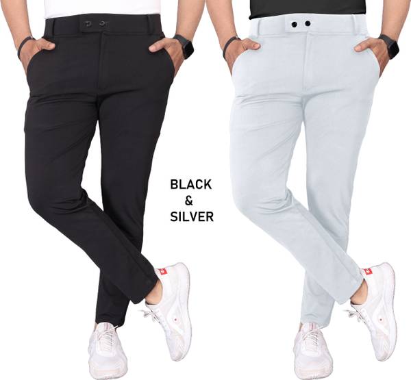 TENIT Slim Fit Men Black, Silver Trousers
