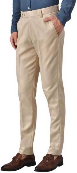 ELANHOOD Regular Fit Men Cream Trousers