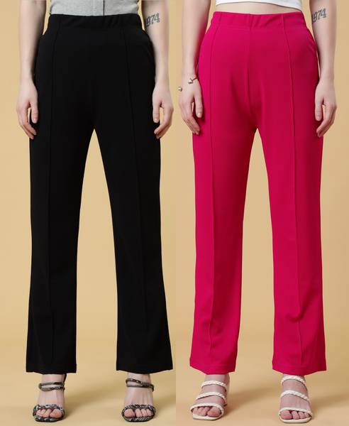 Doil Domec Regular Fit Women Black, Pink Trousers