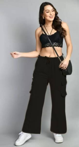 Snapup Flared Women Black Trousers