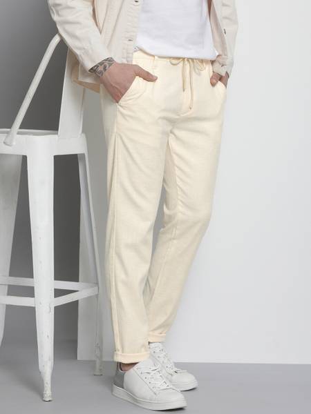 The Indian Garage Co. Slim Fit Men Cream Trousers